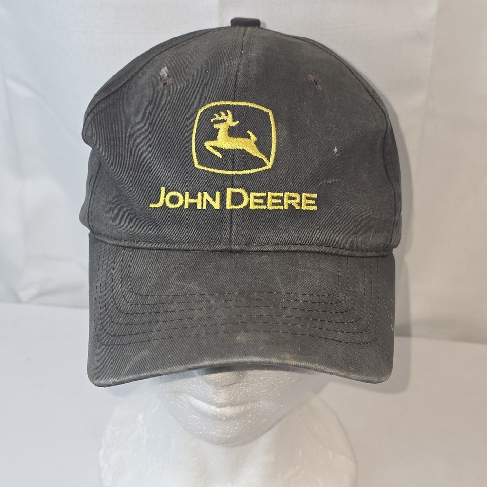 John Deere Baseball Cap Mens One Size Solid Canvas Snapback Spell Out Logo